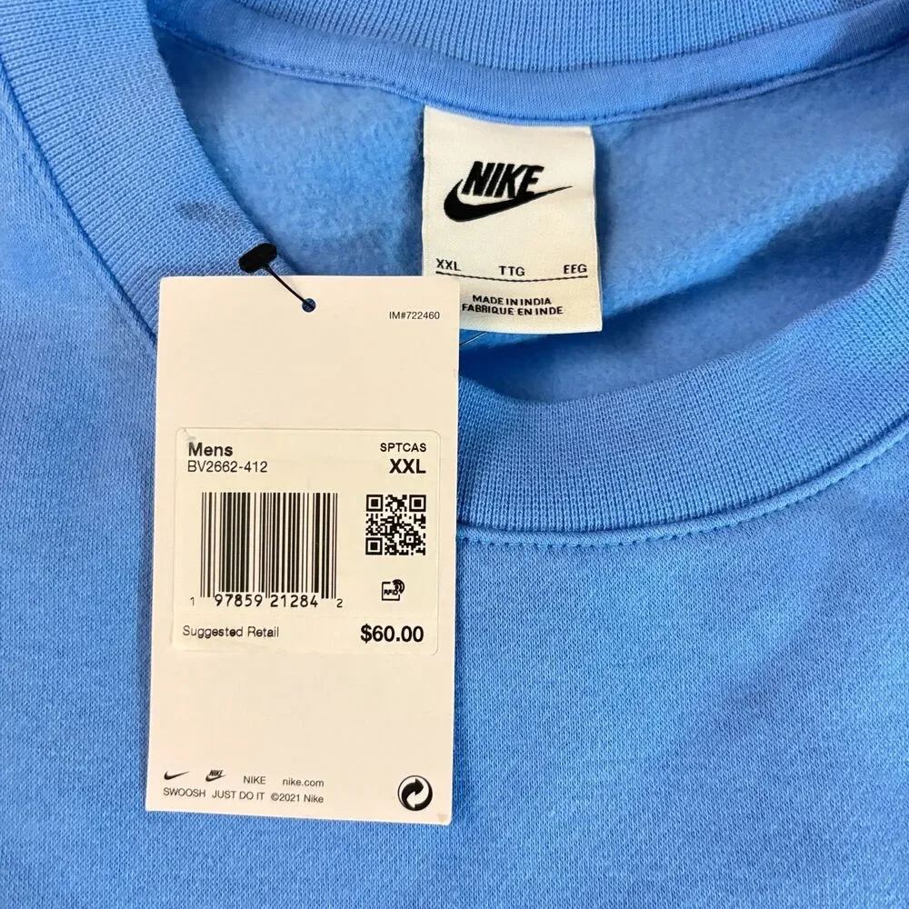 NWT Nike Crewneck Sweater Men’s Size XXL Baby Blue Fleece Knit DA0021-469